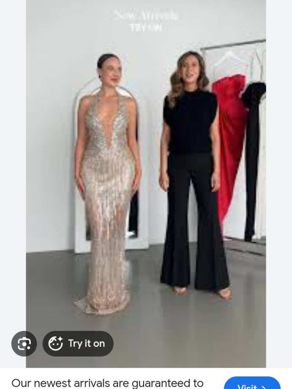 Sequin Metallic Gown with Deep V Neck - Picture 7 of 7